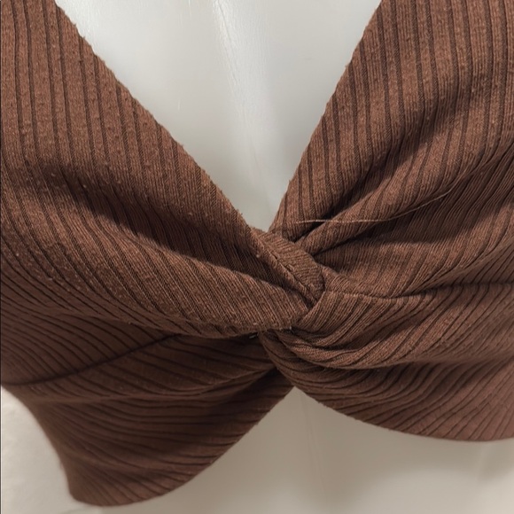 Eclipse Chocolate Ribbed Twist Crop Top - Picture 4 of 6